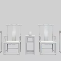 Traditional Chinese Wooden Armchairs with Side Tables and Decorative Vase Lamp