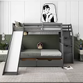 Modern Kids Bunk Bed With Slide Storage Drawers Nightstands And Wall Art