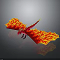 3D Model Red And Yellow Fire Dragon With Flame Texture And Spread Wings