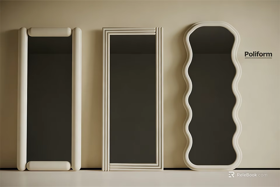 Three Different Shaped Mirrors Placed Against Wall With Polifo Home Decor 3d model 
