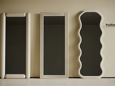 Three Different Shaped Mirrors Placed Against Wall With Polifo Home Decor 3d model