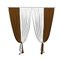 Brown And White Layered Curtains With Tiebacks For Elegant Window Decor 3d model