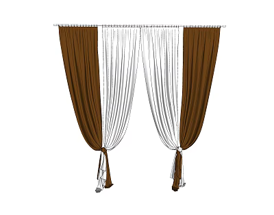Brown And White Layered Curtains With Tiebacks For Elegant Window Decor 3d model