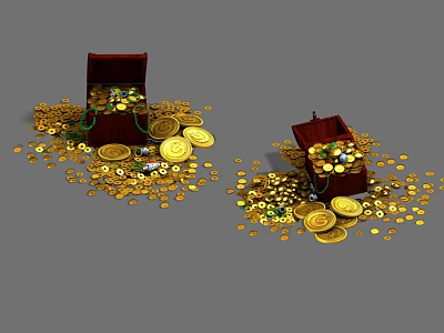 Open Treasure Chests Filled With Gold Coins Jewels And Scattered Coins 3d model