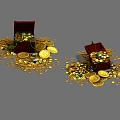 Open Treasure Chests Filled With Gold Coins Jewels And Scattered Coins