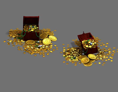 Open Treasure Chests Filled With Gold Coins Jewels And Scattered Coins 3d model Open Treasure Chests Filled With Gold Coins Jewels And Scattered Coins 3d model