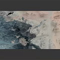 Detailed Colored Terrain Model With Rolling Mountain Peaks And Blue Pink White Shades