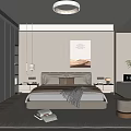 Modern Bedroom Interior Design With Bed Nightstands Table Lamps Wall Art And Round Ceiling Light
