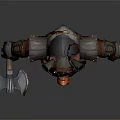 Pig Like Warrior Creature Character With Horned Armor And Battle Axe