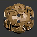 Golden Geometric Sphere Decorative Ornament with Interlocking Metallic Shapes for Home Use
