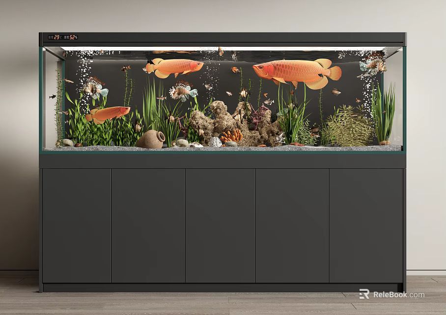 Vibrant Glass Aquarium with Colorful Fish Green Aquatic Plants and Natural Decorations 3d model 