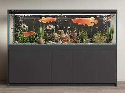 Vibrant Glass Aquarium with Colorful Fish Green Aquatic Plants and Natural Decorations 3d model