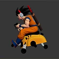 Goku With Black Hair And Orange Outfit Sitting On Yellow Mount With Red Staff