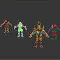 Game and Movie Armored Warrior Characters With Yellow Orange Accents Standing Poses 3D Render