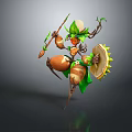 Green Leafy Brown Root Archer Creature With Bow Arrow Shield And Sun Design 3d model
