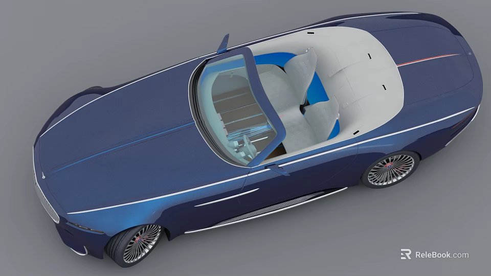 Blue Convertible Car With Open Top Light Blue Seats White Stripes And Spoke Wheels 3d model 