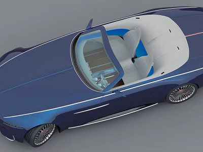 Blue Convertible Car With Open Top Light Blue Seats White Stripes And Spoke Wheels 3d model