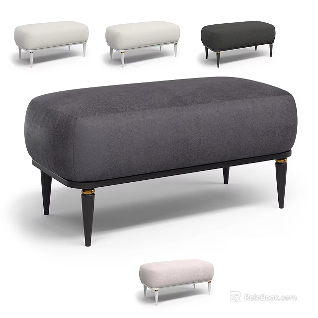 Gray Velvet Upholstered Sofa Bench With Modern Black Legs And Gold Accents 3d model 