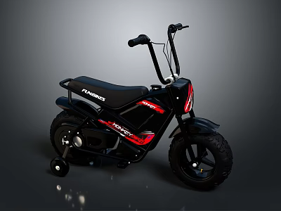 Kids Black and Red Bicycle with Training Wheels Sturdy Tires and Sporty Design 3d model