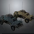 Two Military Reconnaissance Vehicles With Antennas Cross Marks Different Colors And Rugged Wheels