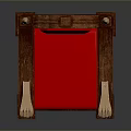 Single Traditional Dark Brown Wooden Chair With Red Upholstered Seat Back And Carved Armrests