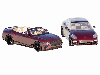 Luxury Two Stylish Cars With Red Convertible And Maroon Sedan Bodywork 3d model