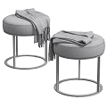 Modern Ottoman Stools With Leather Velvet Upholstery Metal Legs Fringe Blanket In Brown Teal Gray