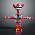 Red Clown Character With Spring Arms Legs Yellow Claws And Polka Dot Bowtie