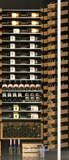Wooden Wine Cabinet With Glass Door And Organized Wooden Racks For Wine Bottles 3d model 