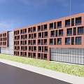 Modern Office Building With Red Brick Exterior Glass Facade And Staircase