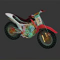Red and White Off Road Motorcycle With Black Seat And Metallic Parts On Grey Background