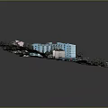 Cartoon Scene Model With Blue High Rise Buildings Red Roof Houses Green Trees And Roads