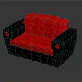 Stylish Red and Black Upholstered Sofa With Red Seat Backrest Black Armrests And Button Details