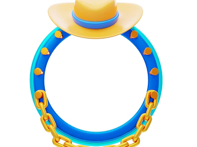 Decorative Ornament Set With Blue Circular Ring Yellow Studs Chains And Hat 3d model