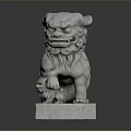 Traditional Stone Lion Sculpture Carving With Intricate Details On Solid Base