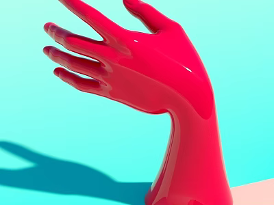 Artistic Red Glossy Hand Sculpture With Blue And Pink Background 3d model