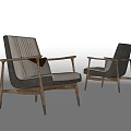 Two Modern Leisure Chairs With Wooden Frame And Upholstered Gray Beige Cushion Design