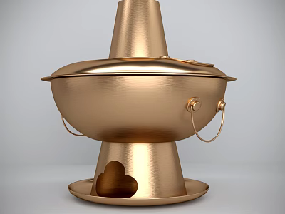 Brass Golden Hot Pot Kitchenware with Lid Base Tray and Handles Design 3d model