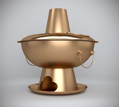 Brass Golden Hot Pot Kitchenware with Lid Base Tray and Handles Design 3d model