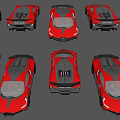 Red Sports Car with Sleek Aerodynamic Design Displayed in Multiple Angles and Striking Rear Details