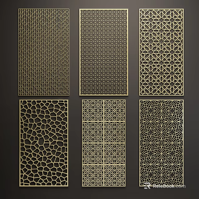 Intricate Laser Cut Decorative Panels With Geometric Patterns On Dark Background 3d model
