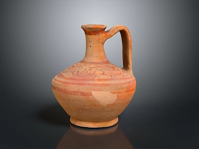 Traditional Artisanal Terracotta Jug Featuring Intricate Carved Patterns And Handle 3d model