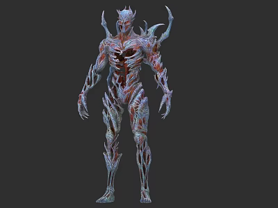 Game And Movie Character With Biomechanical Design Horned Menacing Appearance Red Blue Patterns 3d model