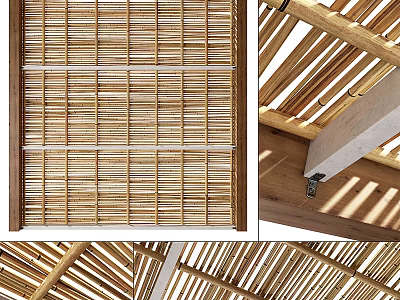 Bamboo Blinds And Roof Structure With Natural Slats Design For Home Interior 3d model