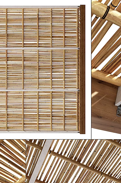 Bamboo Blinds And Roof Structure With Natural Slats Design For Home Interior 3d model