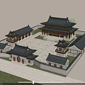 Ancient Chinese Architecture Courtyard With Traditional Roofs And Surrounding Trees