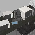 Modern Kitchen Appliances Including Microwave Coffee Maker Oven And Toaster On Dark Table