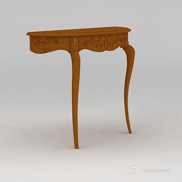 Technology Exhibition Hall Showcasing Classic Wooden Carved Table With Slender Legs 3d model 