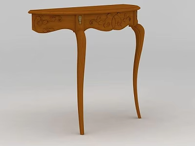 Technology Exhibition Hall Showcasing Classic Wooden Carved Table With Slender Legs 3d model