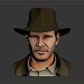 Man In Brown Hat And Coat With Gray Background 3D Bust Portrait